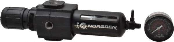 Norgren - 3/8" NPT Port Intermediate 1 Piece Filter/Regulator FRL Unit - Polycarbonate Bowl, 123 SCFM, 150 Max psi, 9.95" High x 2.68" Long, Manual Drain - Exact Tool & Supply