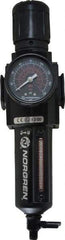 Norgren - 3/8" NPT Port Intermediate 1 Piece Filter/Regulator FRL Unit - Metal Bowl, 123 SCFM, 250 Max psi, 9.95" High x 2.68" Long, Manual Drain - Exact Tool & Supply
