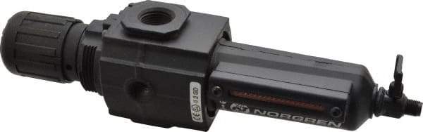 Norgren - 1/2" NPT Port Intermediate 1 Piece Filter/Regulator FRL Unit - Metal Bowl, 123 SCFM, 250 Max psi, 9.95" High x 2.68" Long, Manual Drain - Exact Tool & Supply