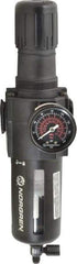 Norgren - 1/2" NPT Port Standard 1 Piece Filter/Regulator FRL Unit - Polycarbonate Bowl, 212 SCFM, 150 Max psi, 9.95" High x 3.15" Long, Manual Drain - Exact Tool & Supply