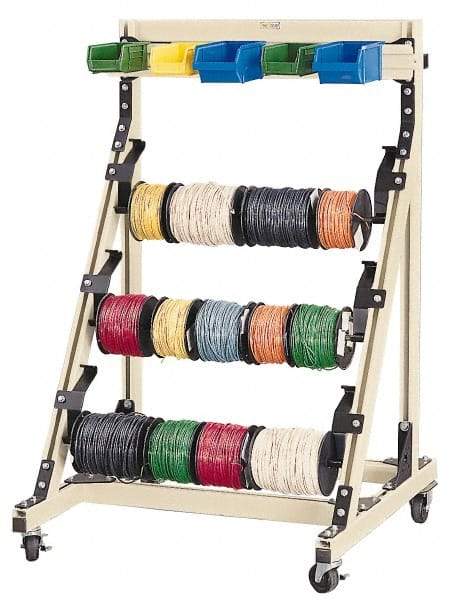 Qualtech - 300 Lb Capacity, 33-39/64" Wide x 36" Long x 54" High Wire Spool Cart - 3 Slot, Aluminum, 4 Glides - Exact Tool & Supply