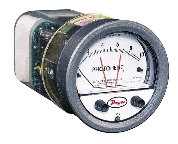 Dwyer - 25 Max psi, 2% Accuracy, NPT Thread Photohelic Pressure Switch - 1/8 Inch Thread, -1/2 to 1/2 Inch Water Column, 120°F Max - Exact Tool & Supply