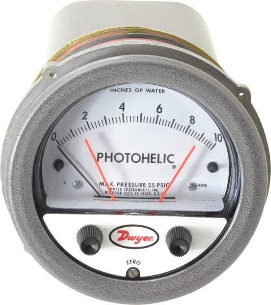 Dwyer - 25 Max psi, 2% Accuracy, NPT Thread Photohelic Pressure Switch - 1/8 Inch Thread, 10 Inch Water Column, 120°F Max - Exact Tool & Supply