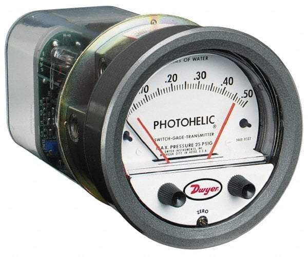 Dwyer - 25 Max psi, 2% Accuracy, NPT Thread Photohelic Pressure Switch - 1/8 Inch Thread, 1 Inch Water Column, 120°F Max - Exact Tool & Supply