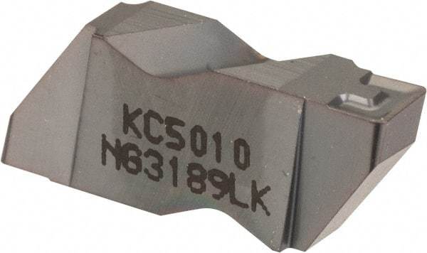 Kennametal - 3189NG K Grade KC5010, 4.8mm Cutting Width Carbide Grooving Insert - 3.81mm Max Depth of Cut, Left Hand, 0.57mm Corner Radius, TiAlN Finish - Exact Tool & Supply