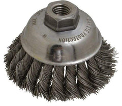 Anderson - 3-1/2" Diam, 5/8-11 Threaded Arbor, Steel Fill Cup Brush - 0.02 Wire Diam, 1-1/4" Trim Length, 9,000 Max RPM - Exact Tool & Supply