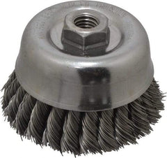 Anderson - 4" Diam, 5/8-11 Threaded Arbor, Steel Fill Cup Brush - 0.02 Wire Diam, 1-1/4" Trim Length, 9,000 Max RPM - Exact Tool & Supply