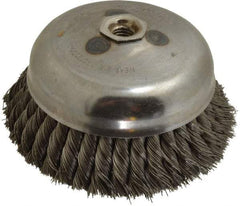 Anderson - 6" Diam, 5/8-11 Threaded Arbor, Steel Fill Cup Brush - 0.02 Wire Diam, 1-3/8" Trim Length, 6,000 Max RPM - Exact Tool & Supply