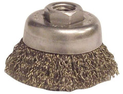 Anderson - 6" Diam, 5/8-11 Threaded Arbor, Steel Fill Cup Brush - 0.014 Wire Diam, 1-1/2" Trim Length, 6,000 Max RPM - Exact Tool & Supply