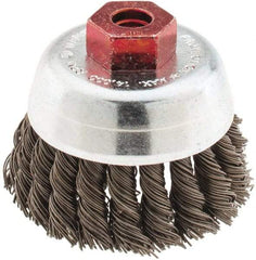 Anderson - 2-3/4" Diam, M10x1.50 Threaded Arbor, Steel Fill Cup Brush - 0.02 Wire Diam, 3/4" Trim Length, 14,000 Max RPM - Exact Tool & Supply