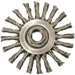 Anderson - 4" OD, M10x1.50 Arbor Hole, Knotted Steel Wheel Brush - 3/8" Face Width, 1" Trim Length, 0.02" Filament Diam, 20,000 RPM - Exact Tool & Supply