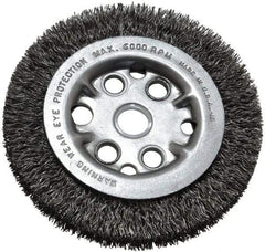 Anderson - 4-1/4" OD, 5/8" Arbor Hole, Crimped Steel Wheel Brush - 3/4" Face Width, 5/8" Trim Length, 0.014" Filament Diam, 6,000 RPM - Exact Tool & Supply