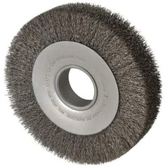 Anderson - 8" OD, 2" Arbor Hole, Crimped Steel Wheel Brush - 1-5/8" Face Width, 1-1/2" Trim Length, 0.014" Filament Diam, 4,500 RPM - Exact Tool & Supply