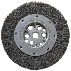 Anderson - 6" OD, 5/8" Arbor Hole, Crimped Steel Wheel Brush - 3/4" Face Width, 1-1/8" Trim Length, 0.008" Filament Diam, 6,000 RPM - Exact Tool & Supply