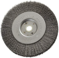 Anderson - 4" OD, 1/2" Arbor Hole, Crimped Steel Wheel Brush - 11/32" Face Width, 13/16" Trim Length, 0.006" Filament Diam, 6,000 RPM - Exact Tool & Supply