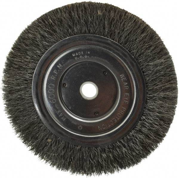 Anderson - 6" OD, 5/8" Arbor Hole, Crimped Steel Wheel Brush - 1/2" Face Width, 1-1/16" Trim Length, 0.008" Filament Diam, 6,000 RPM - Exact Tool & Supply