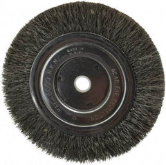 Anderson - 6" OD, 5/8" Arbor Hole, Crimped Steel Wheel Brush - 1/2" Face Width, 1-1/16" Trim Length, 0.008" Filament Diam, 6,000 RPM - Exact Tool & Supply