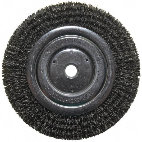 Anderson - 6" OD, 5/8" Arbor Hole, Crimped Steel Wheel Brush - 1/2" Face Width, 1-1/16" Trim Length, 0.014" Filament Diam, 6,000 RPM - Exact Tool & Supply