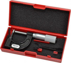Starrett - 1 Inch Measurement Range, 0.001 Inch Graduation, Post Anvil, Plain Thimble, Mechanical Anvil, Tube Micrometer - 39/64 Inch Head Diameter, Satin Chrome Finish, Carbide, Includes Case - Exact Tool & Supply
