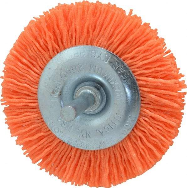 Dico - 3" OD, 1/4" Shank Diam, Crimped Nylon Wheel Brush - 3/8" Face Width - Exact Tool & Supply