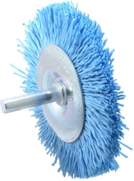 Dico - 3" OD, 1/4" Shank Diam, Crimped Nylon Wheel Brush - 3/8" Face Width - Exact Tool & Supply