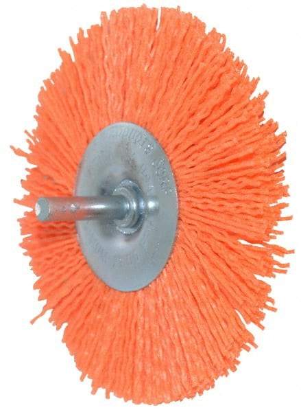 Dico - 4" OD, 1/4" Shank Diam, Crimped Nylon Wheel Brush - 3/8" Face Width - Exact Tool & Supply
