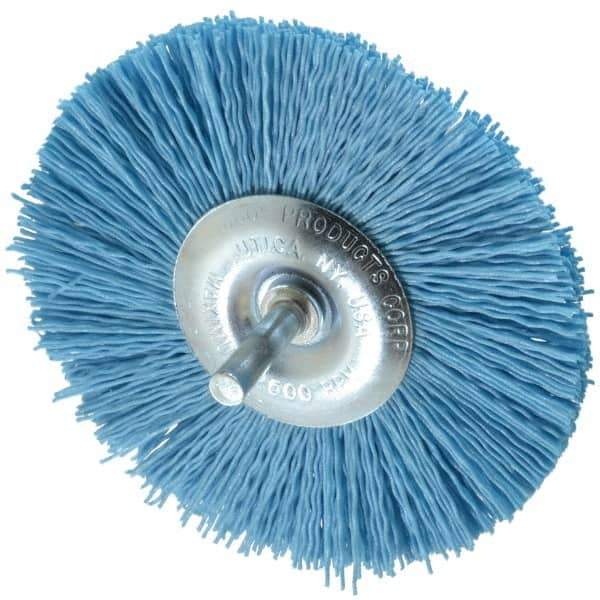 Dico - 4" OD, 1/4" Shank Diam, Crimped Nylon Wheel Brush - 3/8" Face Width - Exact Tool & Supply