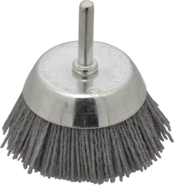 Dico - 2-1/2" Diam, 1/4" Shank Diam, Nylon Fill Cup Brush - Aluminum Oxide Abrasive Material, 0.05 Wire Diam - Exact Tool & Supply