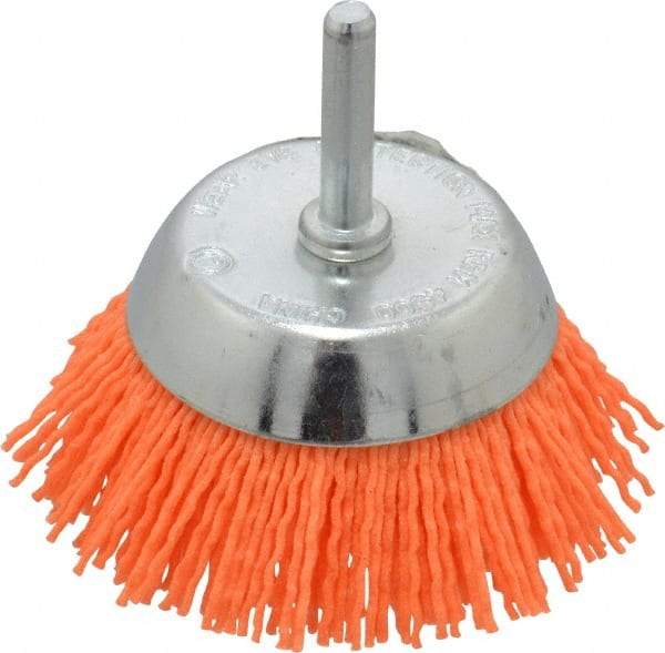 Dico - 2-1/2" Diam, 1/4" Shank Diam, Nylon Fill Cup Brush - Aluminum Oxide Abrasive Material, 0.04 Wire Diam - Exact Tool & Supply