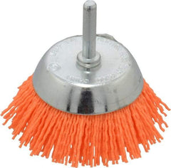 Dico - 2-1/2" Diam, 1/4" Shank Diam, Nylon Fill Cup Brush - Aluminum Oxide Abrasive Material, 0.04 Wire Diam - Exact Tool & Supply