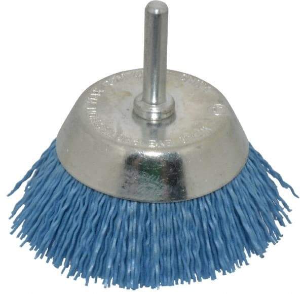 Dico - 2-1/2" Diam, 1/4" Shank Diam, Nylon Fill Cup Brush - Aluminum Oxide Abrasive Material, 0.03 Wire Diam - Exact Tool & Supply