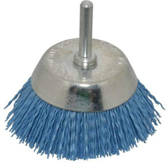 Dico - 2-1/2" Diam, 1/4" Shank Diam, Nylon Fill Cup Brush - Aluminum Oxide Abrasive Material, 0.03 Wire Diam - Exact Tool & Supply