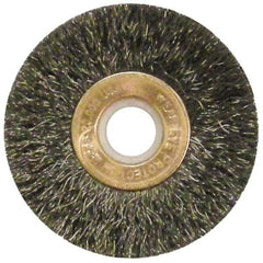Anderson - 2" OD, 1/2" Arbor Hole, Crimped Steel Wheel Brush - 1/4" Face Width, 1/2" Trim Length, 0.006" Filament Diam, 20,000 RPM - Exact Tool & Supply