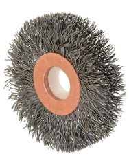 Anderson - 2" OD, 1/2" Arbor Hole, Crimped Steel Wheel Brush - 1/4" Face Width, 1/2" Trim Length, 0.0118" Filament Diam, 20,000 RPM - Exact Tool & Supply