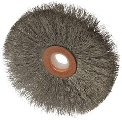 Anderson - 3" OD, 1/2" Arbor Hole, Crimped Stainless Steel Wheel Brush - 1/4" Face Width, 1" Trim Length, 0.006" Filament Diam, 20,000 RPM - Exact Tool & Supply