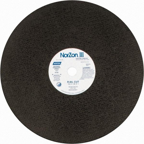 Norton - 16" 30 Grit Zirconia Alumina Cutoff Wheel - 1/8" Thick, 1" Arbor, 4,800 Max RPM, Use with Electric & Gas Powered Saws - Exact Tool & Supply