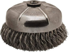 Anderson - 6" Diam, 5/8-11 Threaded Arbor, Stainless Steel Fill Cup Brush - 0.02 Wire Diam, 1-3/8" Trim Length, 6,600 Max RPM - Exact Tool & Supply