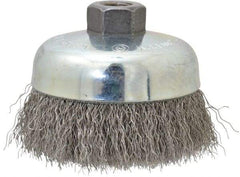 Anderson - 4" Diam, 5/8-11 Threaded Arbor, Stainless Steel Fill Cup Brush - 0.014 Wire Diam, 1-1/4" Trim Length, 9,000 Max RPM - Exact Tool & Supply