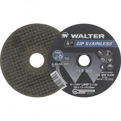 WALTER Surface Technologies - 6" Aluminum Oxide Cutoff Wheel - 3/64" Thick, 7/8" Arbor, 10,200 Max RPM, Use with Die Grinders - Exact Tool & Supply