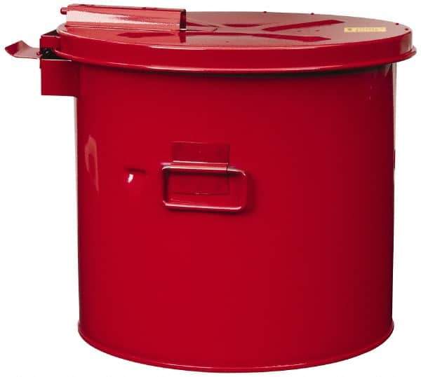 Justrite - 3.5 Gallon Capacity, Coated Steel, Red Wash Tank - 13 Inch High x 13-3/4 Inch Diameter, Includes Basket - Exact Tool & Supply