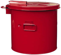 Justrite - 3.5 Gallon Capacity, Coated Steel, Red Wash Tank - 13 Inch High x 13-3/4 Inch Diameter, Includes Basket - Exact Tool & Supply