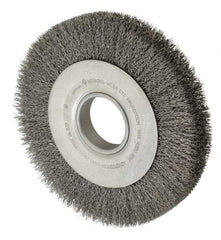 Anderson - 8" OD, 2" Arbor Hole, Crimped Steel Wheel Brush - 1-1/8" Face Width, 1-1/2" Trim Length, 0.014" Filament Diam, 4,500 RPM - Exact Tool & Supply