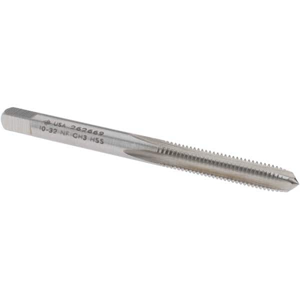 Made in USA - #10-32 Plug RH 2B H3 Bright High Speed Steel 4-Flute Straight Flute Hand Tap - Exact Tool & Supply