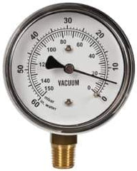 Gast - 1/4" NPT Vacuum Gauge - 0-60 psi Pressure, 0-150 Millibars - Exact Tool & Supply