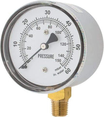 Gast - 1/4" NPT psi Pressure Gauge - 0-60 psi Pressure, 0-150 Millibars - Exact Tool & Supply