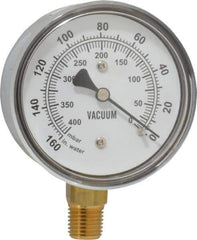 Gast - 1/4" NPT Vacuum Gauge - 0-60 psi Pressure, 0-400 Millibars - Exact Tool & Supply