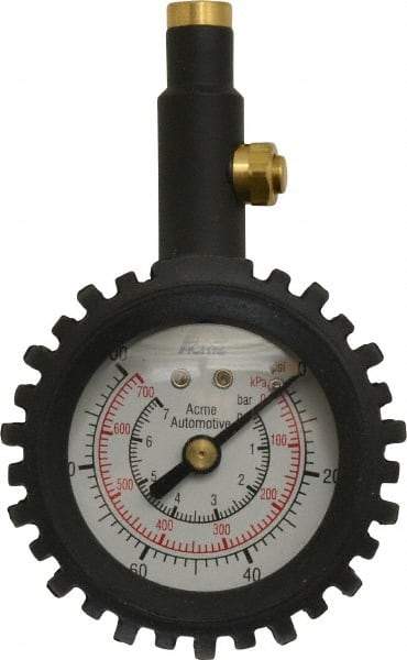 Acme - 0 to 100 psi Dial Straight Tire Pressure Gauge - Closed Check - Exact Tool & Supply