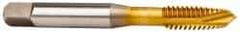 OSG - 5/16-18 UNC, 3 Flute, TiN Finish, Vanadium High Speed Steel Spiral Point Tap - Plug Chamfer, Right Hand Thread, 2-23/32" OAL, 1-1/8" Thread Length, 0.318" Shank Diam, 3B Class of Fit - Exact Tool & Supply