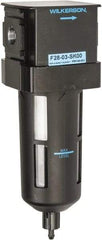 Wilkerson - 3/8" Port, 8.4" High x 2.9" Wide, Standard FRL Filter with Polycarbonate Bowl & Manual Drain - 144 SCFM, 150 Max psi, 125°F Max, Sight Glass Included, 1.72 oz Bowl Capacity - Exact Tool & Supply