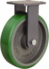 Hamilton - 8" Diam x 2" Wide x 9-1/2" OAH Top Plate Mount Rigid Caster - Polyurethane Mold onto Cast Iron Center, 1,500 Lb Capacity, Tapered Roller Bearing, 4 x 4-1/2" Plate - Exact Tool & Supply